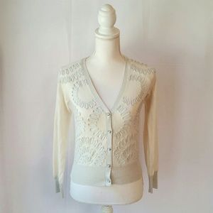 Calvin Klein Cream Silver Metallic Cardigan